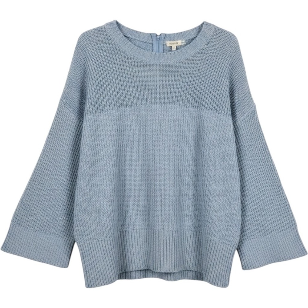 Cabi Fair Play Zipper Sweater Womens Small Blue Shaker Knit 3/4 Sleeve 3522